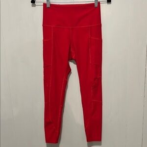 Red High-Waisted Leggings w Pockets
